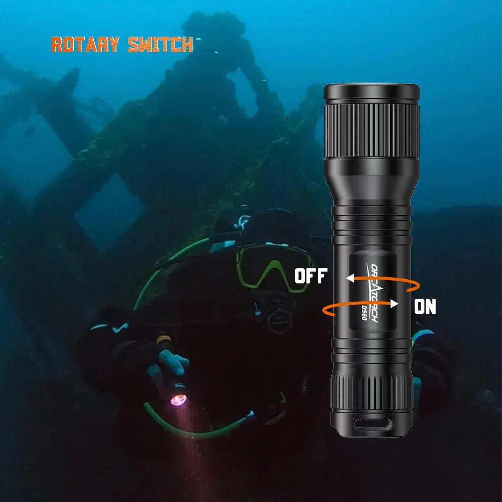 OrcaTorch D560 Small Dive Light Rotary Switch, high-reliability underwater