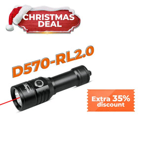 OrcaTorch D570-RL 2.0 1500 Lumens Red Laser Dive Light for Recreational Diving and Commercial Diving 18650 Battery