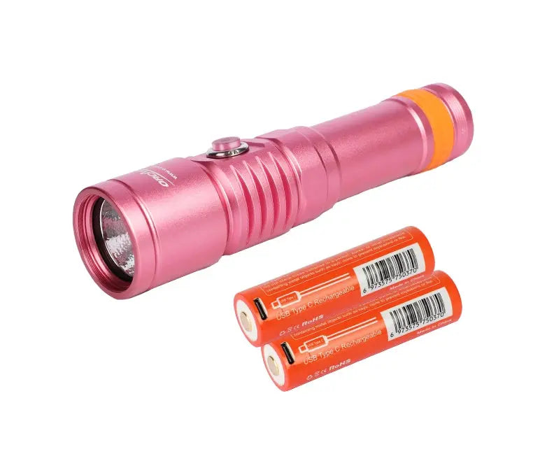 OrcaTorch D710 Pink Scuba Diving Light Max 3000 Lumens 21700 Battery