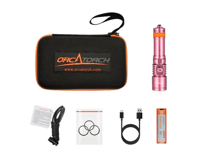 OrcaTorch D710 Pink Scuba Diving Light Max 3000 Lumens 21700 Battery