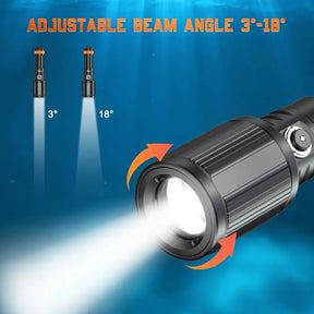 OrcaTorch D720 Long Beam Dive Light Adjustable from 3° to 18° 21700 Battery