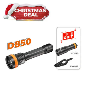 OrcaTorch D850 2500 Lumens Portable Dive Light with 6° Super Focus Beam and Long Beam Distance 26650 Battery