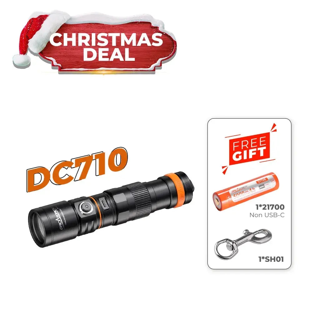 OrcaTorch DC710 Scuba Dive Light with USB-C Direct Charging Max 3000 Lumens 21700 Battery