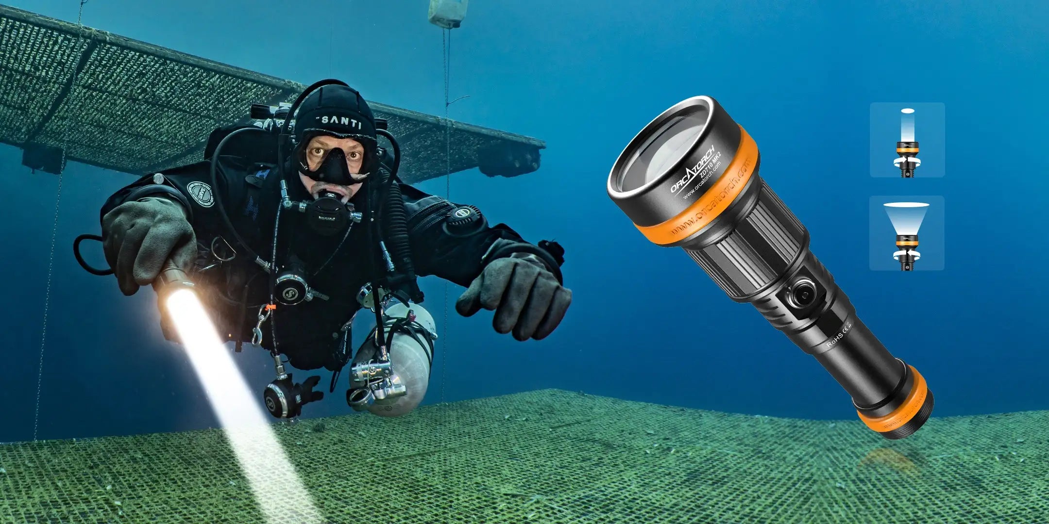 OrcaTorch ZD710 MK2 New Dive Light Release - Zoomable 4°-72°