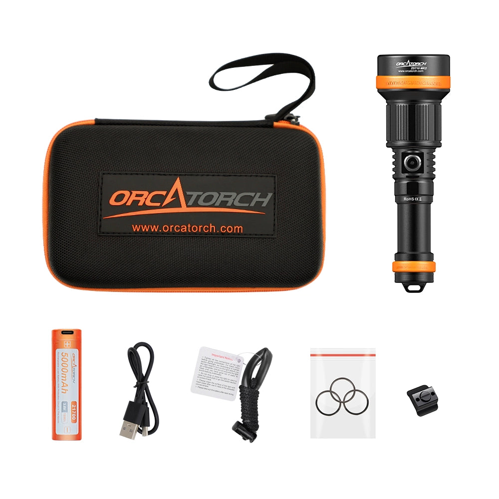 OrcaTorch ZD710 MK2 Zoomable Dive Light Beam Angle 4°-72° Adjustable, Max 212500cd Beam Intensity OrcaTorch Dive Lights