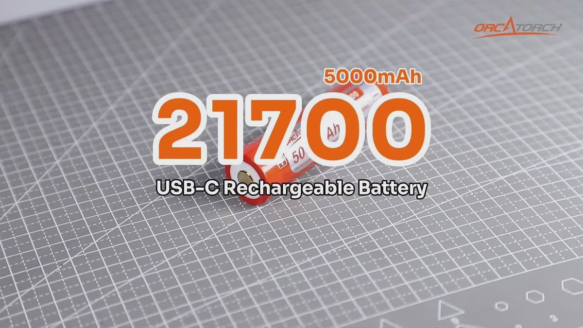 OrcaTorch 21700 USB-C Rechargeable Battery 5000mAh